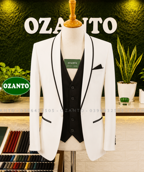 Vest trắng sam phối viền