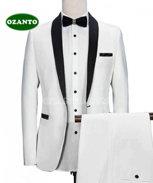 Bộ suit trắng cổ sam
